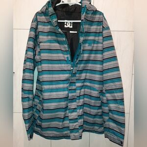 DC Men's Teal and Gray Striped Snowboard Jacket